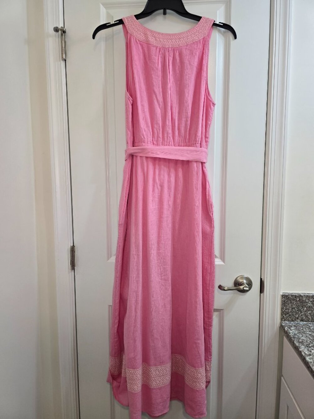 Talbots Embroidered Gauze Belted Maxi Dress - Pink - Picture 4 of 10